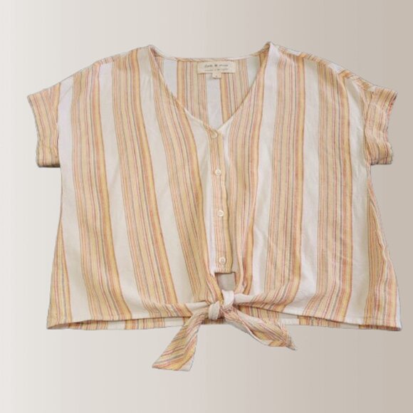 Anthropologie Cloth & Stone Linen Tie Waist Crop Top and Cropped Wide Leg Pants - Picture 4 of 10